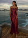 Elegant Spaghetti Strap Sleeveless Mermaid Satin Long Prom Dresses For Party, PG619