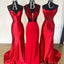 Sexy Mismatched Red Sleeveless Mermaid Long Bridesmaid Dresses, PGB02