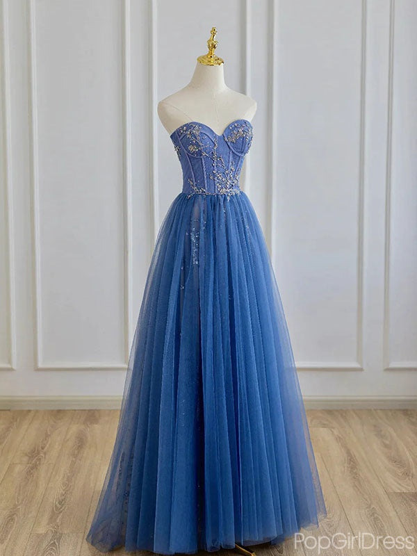 Gorgeous Sweetheart Sleeveless A-line Blue Long Prom Dresses , PG07