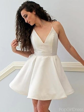Unique V-neck Sleeveless Short A-line White Homecoming Dresses For Party, PGH92