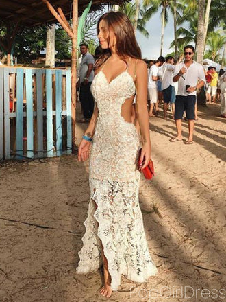 Elegant Spaghetti Strap Sleeveless Mermaid Lace Long Prom Dresses For Party, PG615