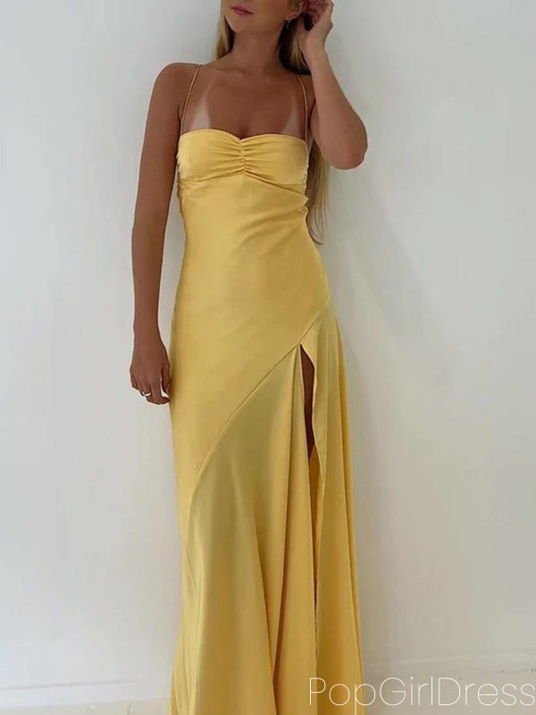 Sexy Spaghetti Strap Sleeveless Mermaid Satin Long Prom Dresses For Party, PG765