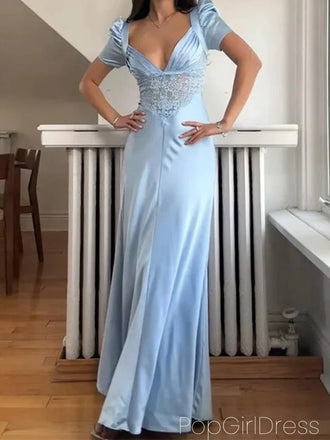 Cute V-neck Sleeveless Mermaid Satin Long Prom Dresses For Party, PG1008