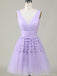 Gorgeous V-neck Sleeveless Short A-line Purple Homecoming Dresses, PGH56