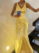 Sexy V-neck Sleeveless Mermaid Satin Long Prom Dresses For Party, PG866