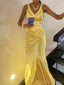 Sexy V-neck Sleeveless Mermaid Satin Long Prom Dresses For Party, PG866