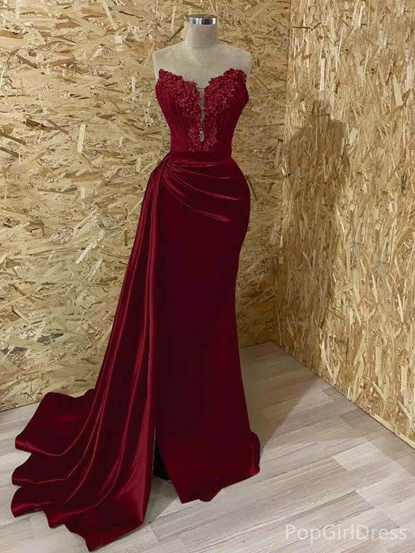 Elegant Sweetheart Sleeveless Mermaid Satin Long Prom Dresses With Trailing For Party, PG453