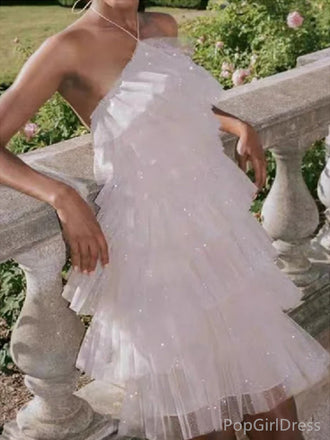 Shiny Halter Sleeveless A-line Tulle Ruffles Homecoming Dresses For Party, PGH461