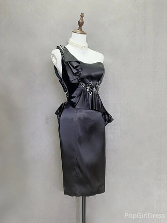 Elegant One-shoulder Sleeveless Mermaid Satin Short Homecoming Dresses For Party, PGH383