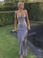 Sexy Spaghetti Strap V-neck Sleeveless Mermaid Satin Long Prom Dresses For Party, PG341