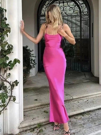 Soft Spaghetti Strap Sleeveless Mermaid Satin Long Prom Dresses For Party, PG961