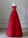 Gorgeous Spaghetti Strap Sleeveless A-line Red Zipper Back Long Prom Dresses , PG05