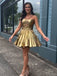 Shiny Halter Strap Sleeveless Short A-line Golden Homecoming Dresses For Party, PGH101