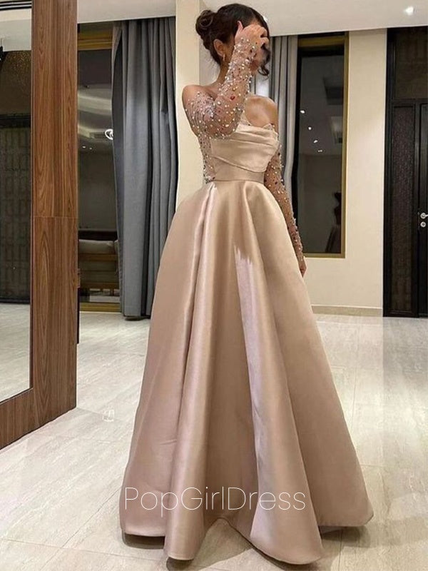 Formal Gown Full Sleeve A-line Satin Long Prom Dresses For Party, PG479