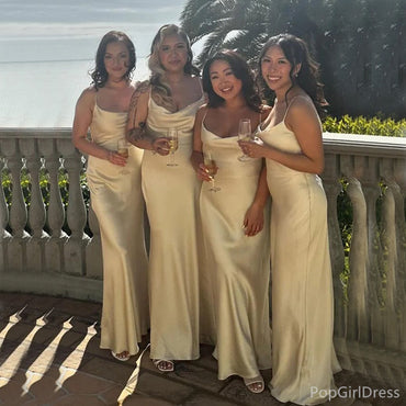 Simple Spaghetti Strap Sleeveless Mermaid Satin Bridesmaid Dresses For Wedding Party, PGB109