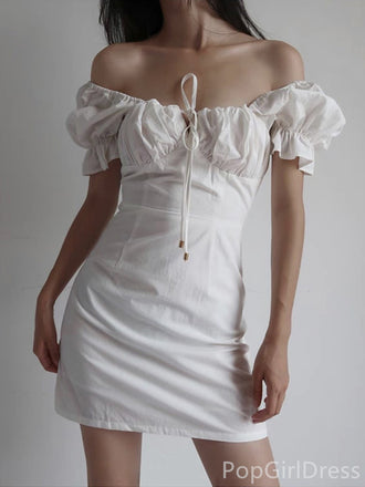 Sexy Off-shoulder Sleeveless Mermaid Satin Short Homecoming Dresses For Party, PGH365