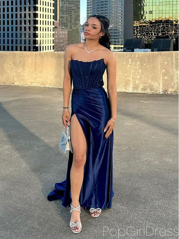 Sexy Sweetheart Sleeveless Mermaid Satin Long Prom Dresses For Party, PG683