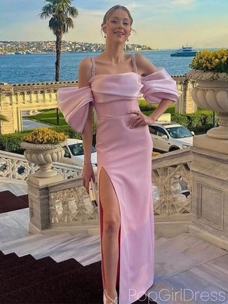 Soft Off-shoulder Sleeveless Mermaid Satin Long Prom Dresses For Party, PG719