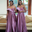 Formal One-shoulder Sleeveless A-line Long Bridesmaid Dresses With Front Split For Wedding Party, PGB13