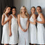 Simple V-neck Sleeveless A-line Tea-length White Bridesmaid Dresses For Wedding Party, PGB45