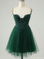 Gorgeous Spaghetti Strap Sleeveless Short A-line Dark Green Homecoming Dresses, PGH55