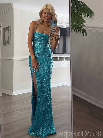 Elegant Spaghetti Strap Sleeveless Mermaid Satin Long Prom Dresses For Party, PG731
