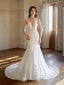 Elegant V-neck Sleeveless Mermaid White Long Wedding Dresses With Trailing, PGW02