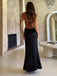 Sexy Spaghetti Strap V-neck Sleeveless Mermaid Satin Long Prom Dresses For Party, PG319