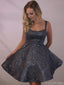 Shiny Spaghetti Strap Sleeveless Sparkly Short A-line Homecoming Dresses, PGH38