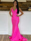 Sexy V-neck Mermaid Long Prom Dresses With Trailing For Wedding Party, PG44