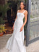 Simple Square Sleeveless Mermaid Satin White Long Prom Dresses For Party, PG409