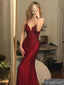 Sexy Spaghetti Strap Sleeveless Mermaid Satin Long Prom Dresses For Party, PG377