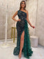 Elegant Asymmetric Sleeveless Mermaid Lace Long Prom Dresses For Party, PG695