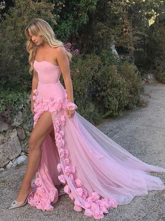 Cute Sweetheart Sleeveless Mermaid Crepe Pink Long Prom Dresses For Party, PG492