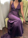 Soft V-neck Sleeveless Mermaid Satin Long Prom Dresses For Party, PG825