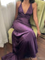 Soft V-neck Sleeveless Mermaid Satin Long Prom Dresses For Party, PG825