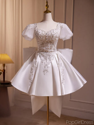 Elegant Cap Sleeve A-line Short White Homecoming Dresses For Wedding Party, PGH16