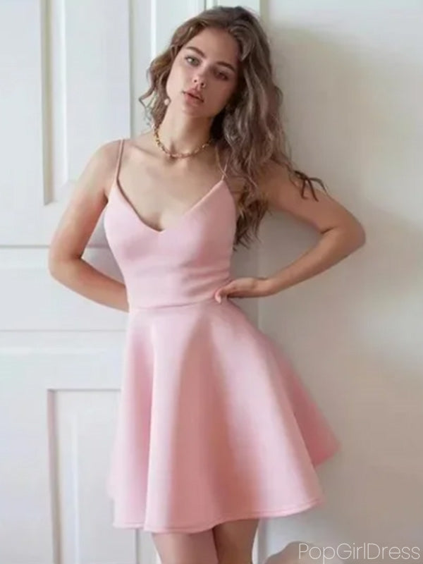 Sexy Spaghetti Strap Sleeveless Short Pink A-line Homecoming Dresses, PGH30