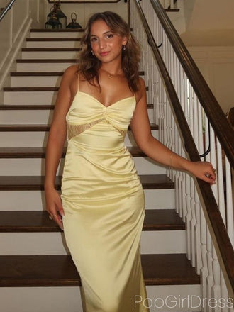 Soft Spaghetti Strap Sleeveless Mermaid Satin Long Prom Dresses For Party, PG676