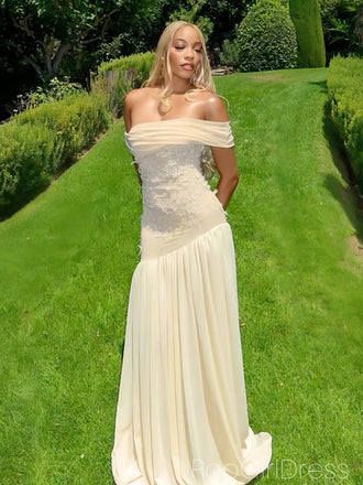 Soft Off-shoulder Sleeveless Mermaid Chiffon Long Prom Dresses For Party, PG928
