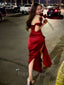 Sexy Off-shoulder Sleeveless Mermaid Satin Long Prom Dresses With Slit For Party, PG465