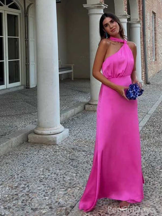 Soft One-shoulder Sleeveless Mermaid Satin Long Prom Dresses For Party, PG425