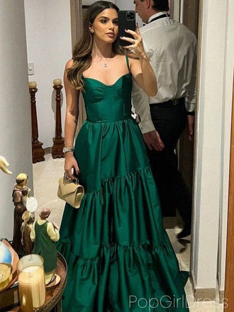 Soft Spaghetti Strap Sleeveless A-line Satin Long Prom Dresses For Party, PG850