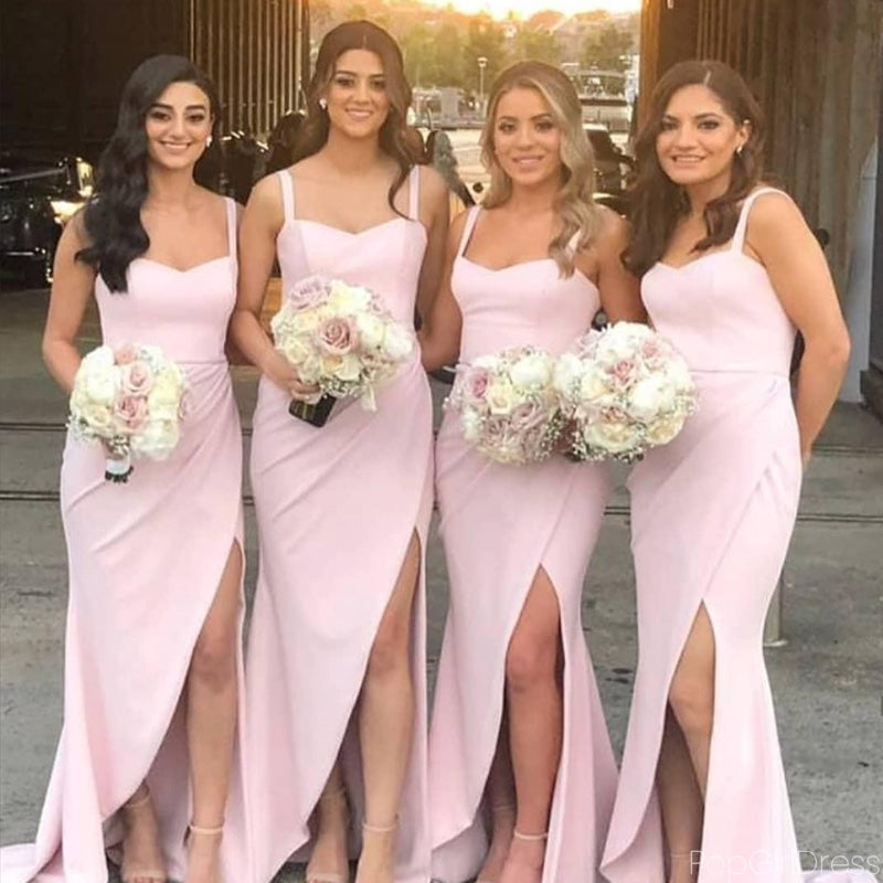 Sexy Spaghetti Strap Sleeveless Mermaid Long Pink Bridesmaid Dresses With Trailing For Wedding Party, PGB06