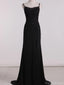 Modest Spaghetti Strap Sleeveless A-line Black Prom Dresses For Wedding Party, PG34