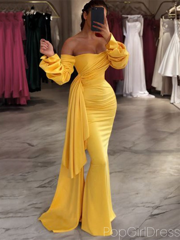 Sexy Off-shoulder Sleeveless Mermaid Satin Long Prom Dresses For Party, PG579