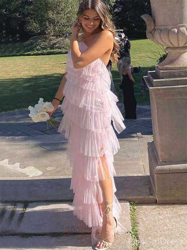 Sexy Sweetheart Sleeveless A-line Tulle Ruffles Long Prom Dresses For Party, PG353