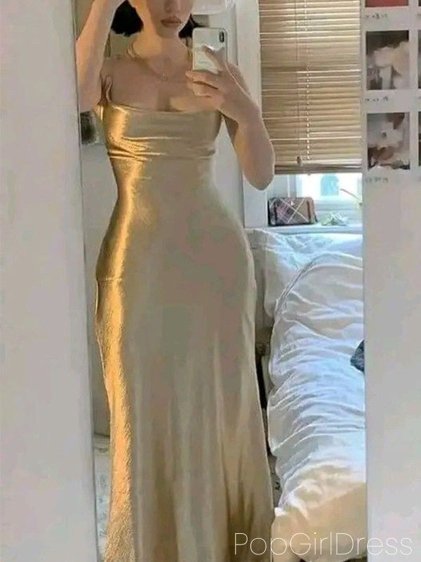 Soft Spaghetti Strap Sleeveless Mermaid Satin Long Prom Dresses For Party, PG982