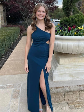 Sexy One-shoulder Sleeveless Mermaid Satin Long Prom Dresses For Party, PG844