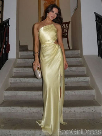 Sexy One-shoulder Sleeveless Mermaid Satin Long Prom Dresses For Party, PG829